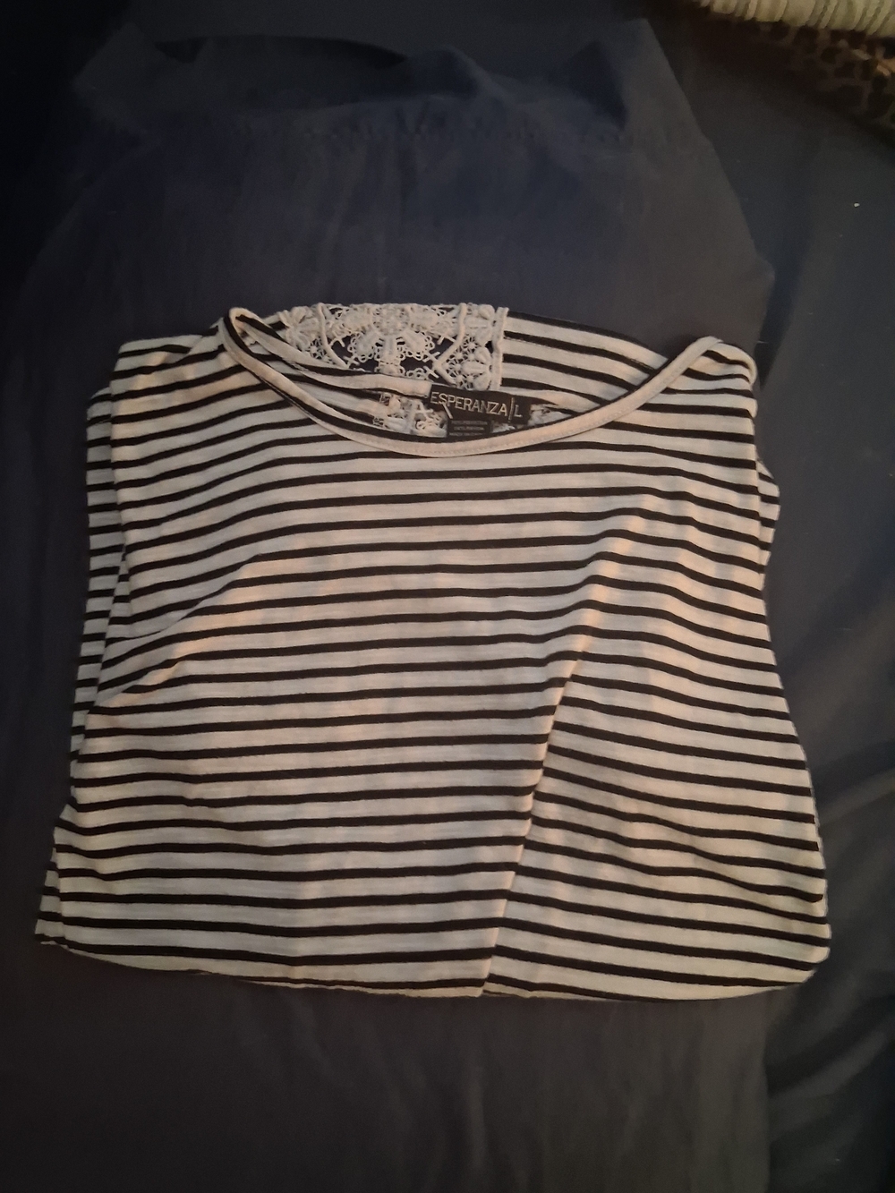 Esperanza Striped Short Sleeve Tee in Black & White With Small Open Back